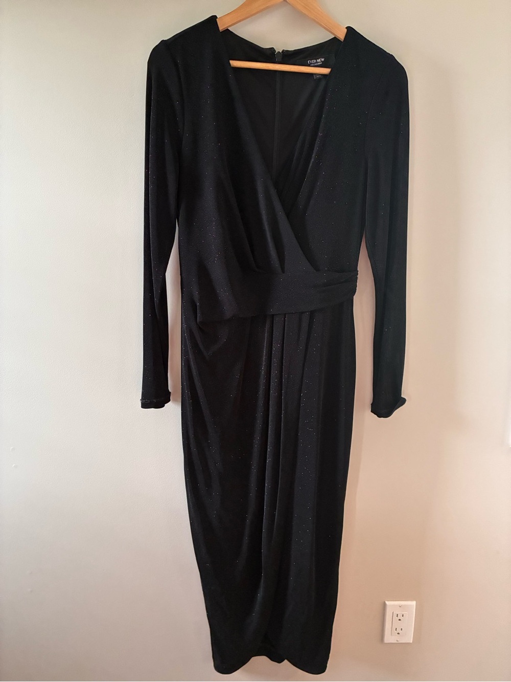 Ever New Black Sparkle Wrap-Front Long Sleeve Midi Dress
